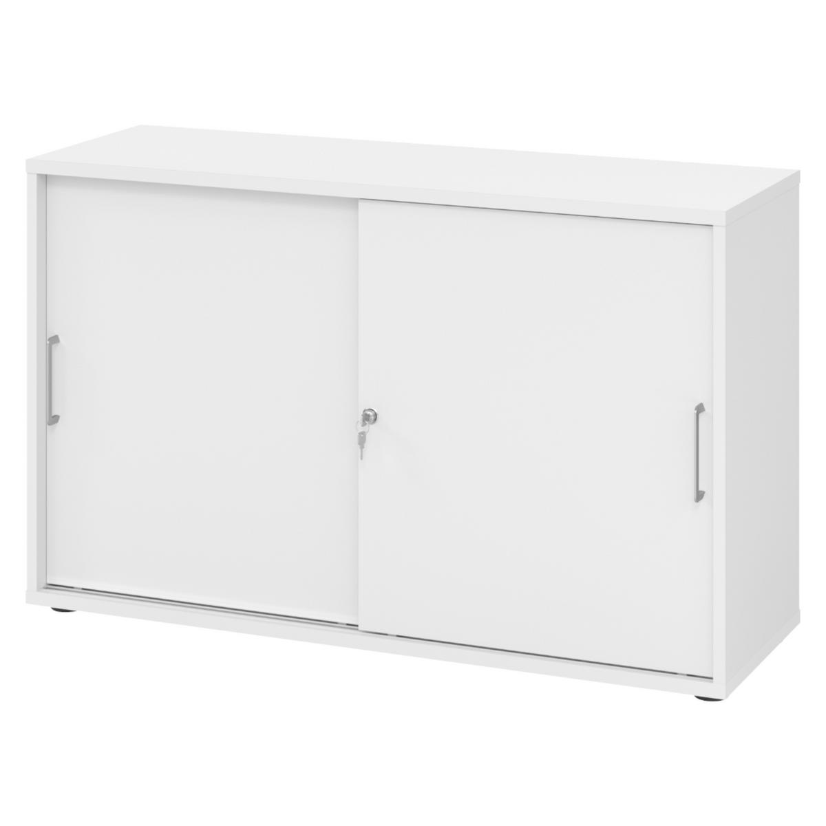 SCHIEBETÜRENSCHRANK - 2 Ordnerhöhen 40/120/74,8 cm in Weiß Bügelgriff (Metall) - Weiß, Holzwerkstoff (120/74.8/40cm) - bümö