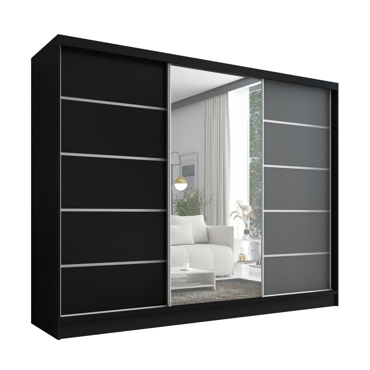 SCHWEBETÜRENSCHRANK 200 cm AURELIA 1 Farbe: Schwarz, Schwarz, Graphit - Schwarz/Graphitfarben, Holzwerkstoff (200/215/60cm) - A&J MöbelLand