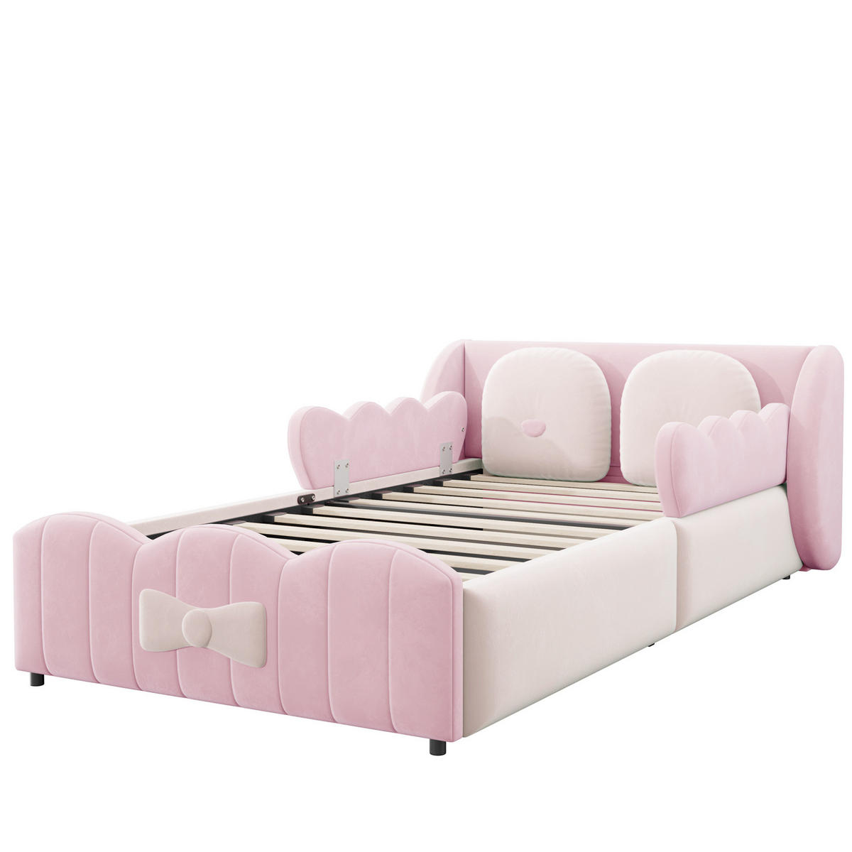 KINDER-POLSTERBETT aus Samt 90x200 cm Rosa mit hydraulischem Stauraum und 2 Zierkissen - Pink, Textil (90/200cm) - Modfu