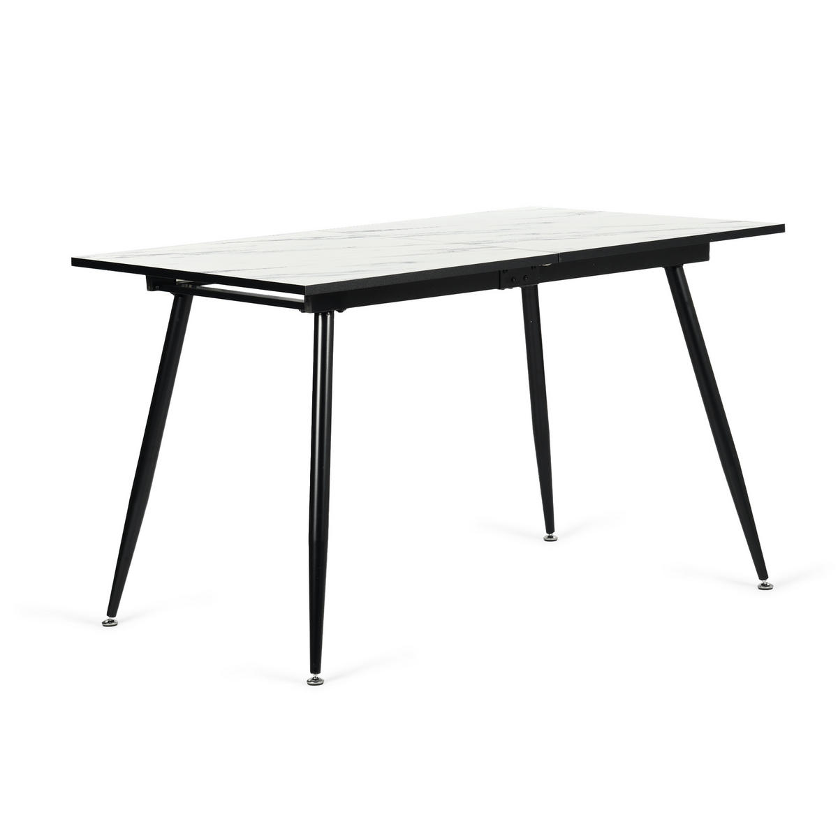 ESSTISCH Weiß Marmormuster rechteckig ausziehbar 120-160/80/75cm - Schwarz/Weiß, Holz/Metall (80/120/75cm) - Urban Meuble