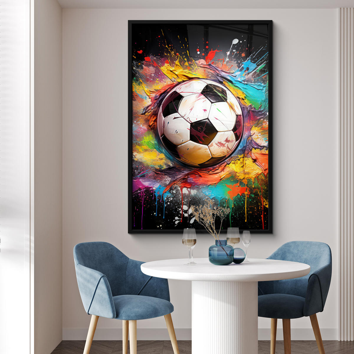 GERAHMTES BILD Fußball - Farbe - Farben - Schwarz - Weiß 80x120 cm - Weiß, Papier (80/120cm) - MuchoWow