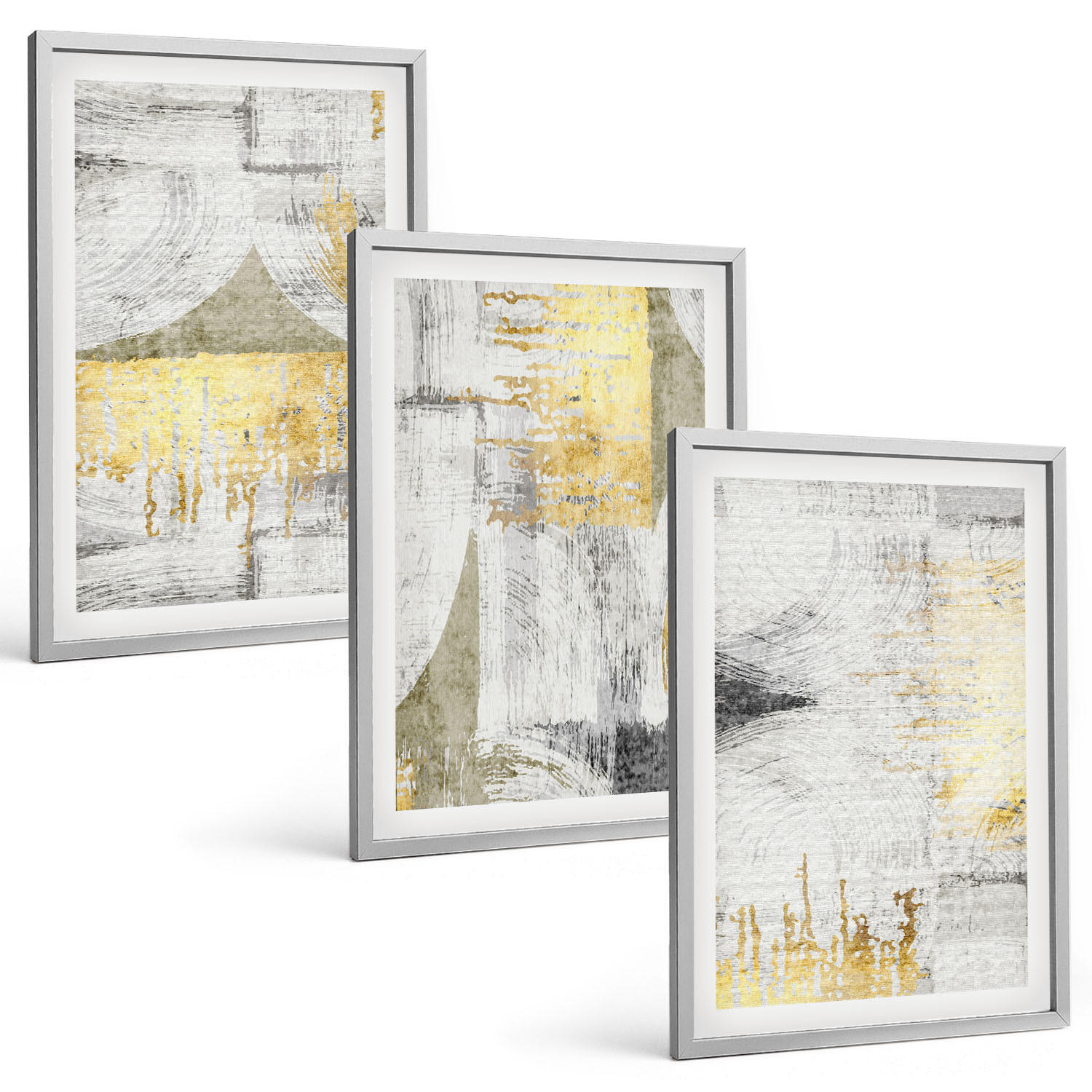 BILDER SET 3er Set - 40x60 cm Silberner Rahmen - Abstrakte modische Malereimuster - Silberfarben, Kunststoff (40/60cm) - TULUP
