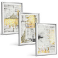 BILDER SET 3er Set - 40x60 cm Silberner Rahmen - Abstrakte modische Malereimuster - Silberfarben, Kunststoff (40/60cm) - TULUP
