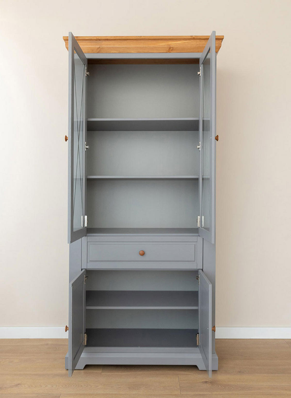 STANDVITRINE Marone Elite Weiß / Kiefer Tabak 95 / 41 / 200cm - Dunkelbraun/Weiß, Holz (95/200/41cm) - Feldmann-Wohnen