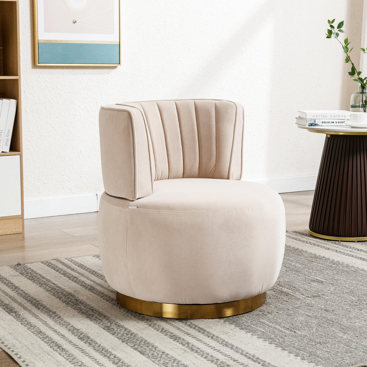 SESSEL Samt Beige drehbar - Beige, Holzwerkstoff/Textil (62.5/69.5/62cm) - WISHDOR
