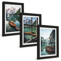 BILDER SET 3er Set - 20x30 cm Schwarzer Rahmen - Bootshaus am Bergsee - Schwarz, Kunststoff (20/30cm) - TULUP