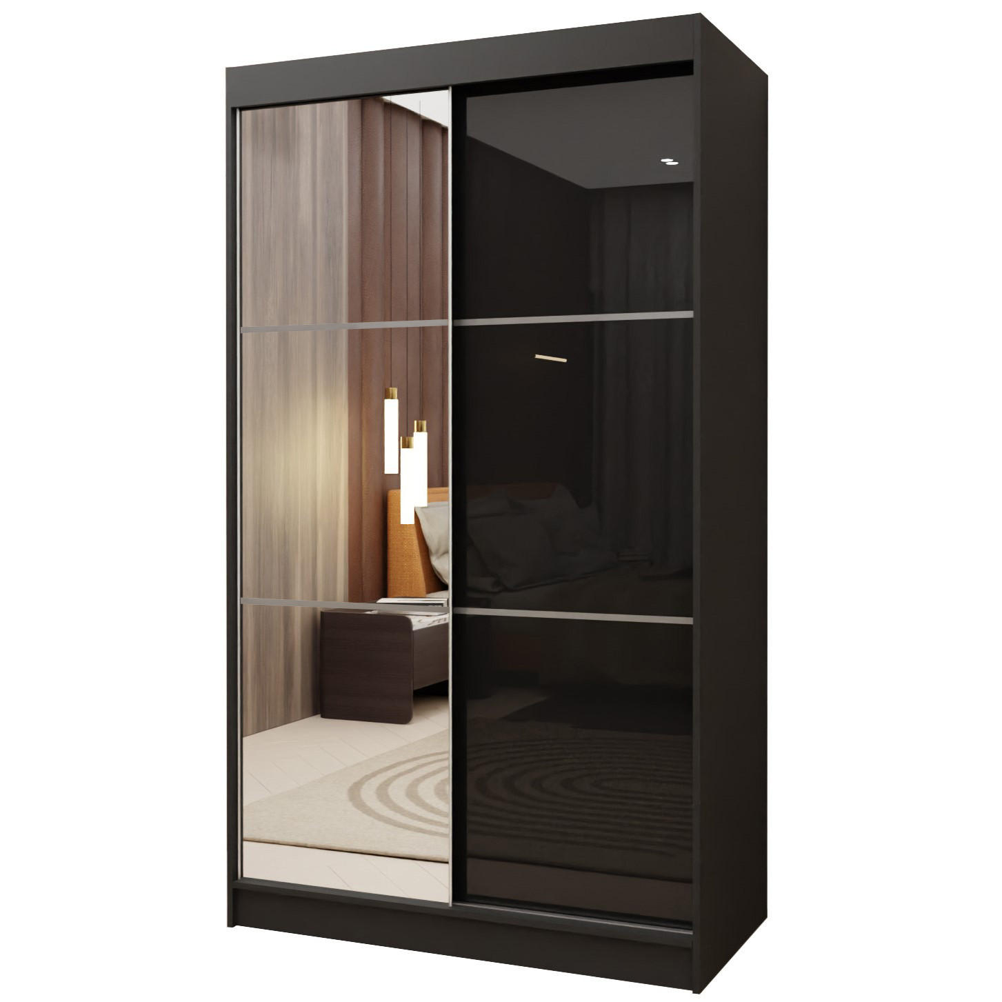 SCHWEBETÜRENSCHRANK VITALE 120/216/61 cm 2-türig mit Spiegel Schwarz - Schwarz, Holzwerkstoff (120/216/61cm) - MASSENO