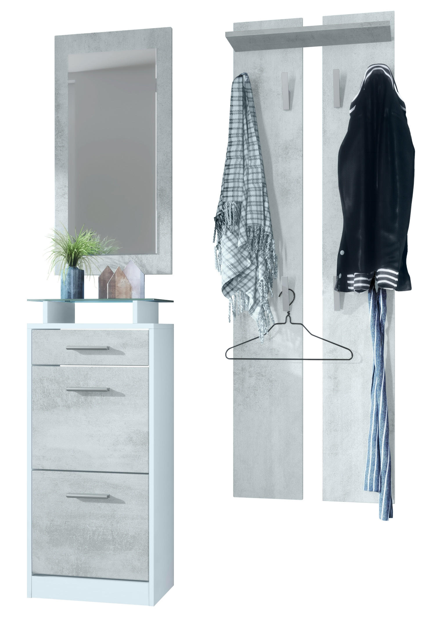 GARDEROBE Loret Front in Beton Oxid Optik - Hellgrau, Holzwerkstoff (140/200/23cm) - Vladon