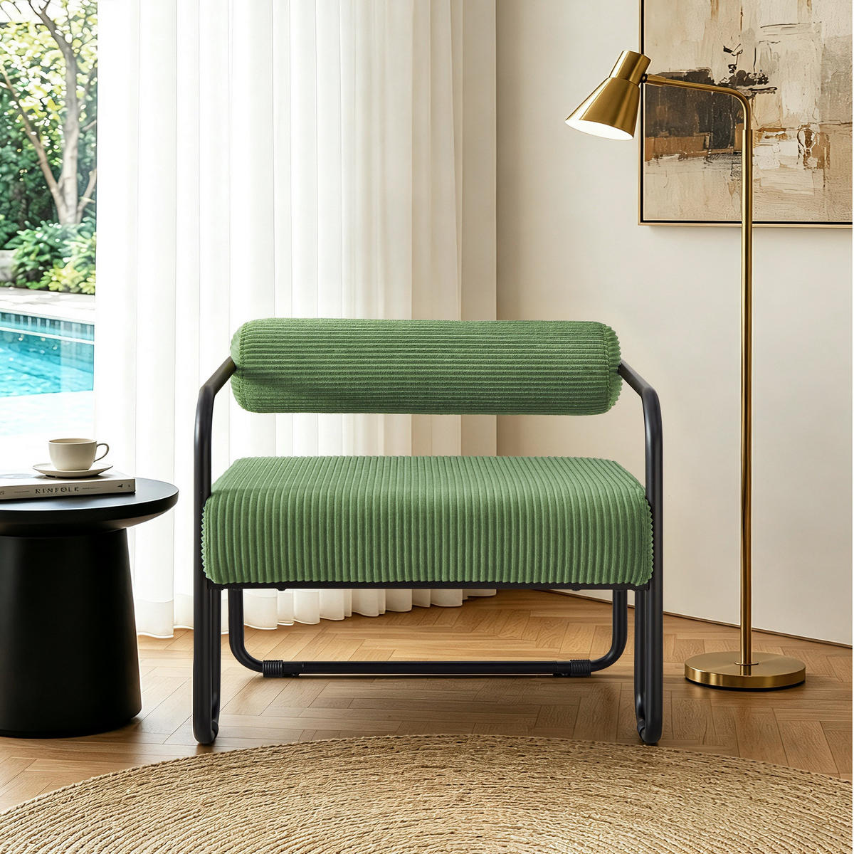 SESSEL Corduroy mit Metallgestell, DE-42392, Grün - Grün, Metall (68.5/70.5/73cm) - ComfortXL
