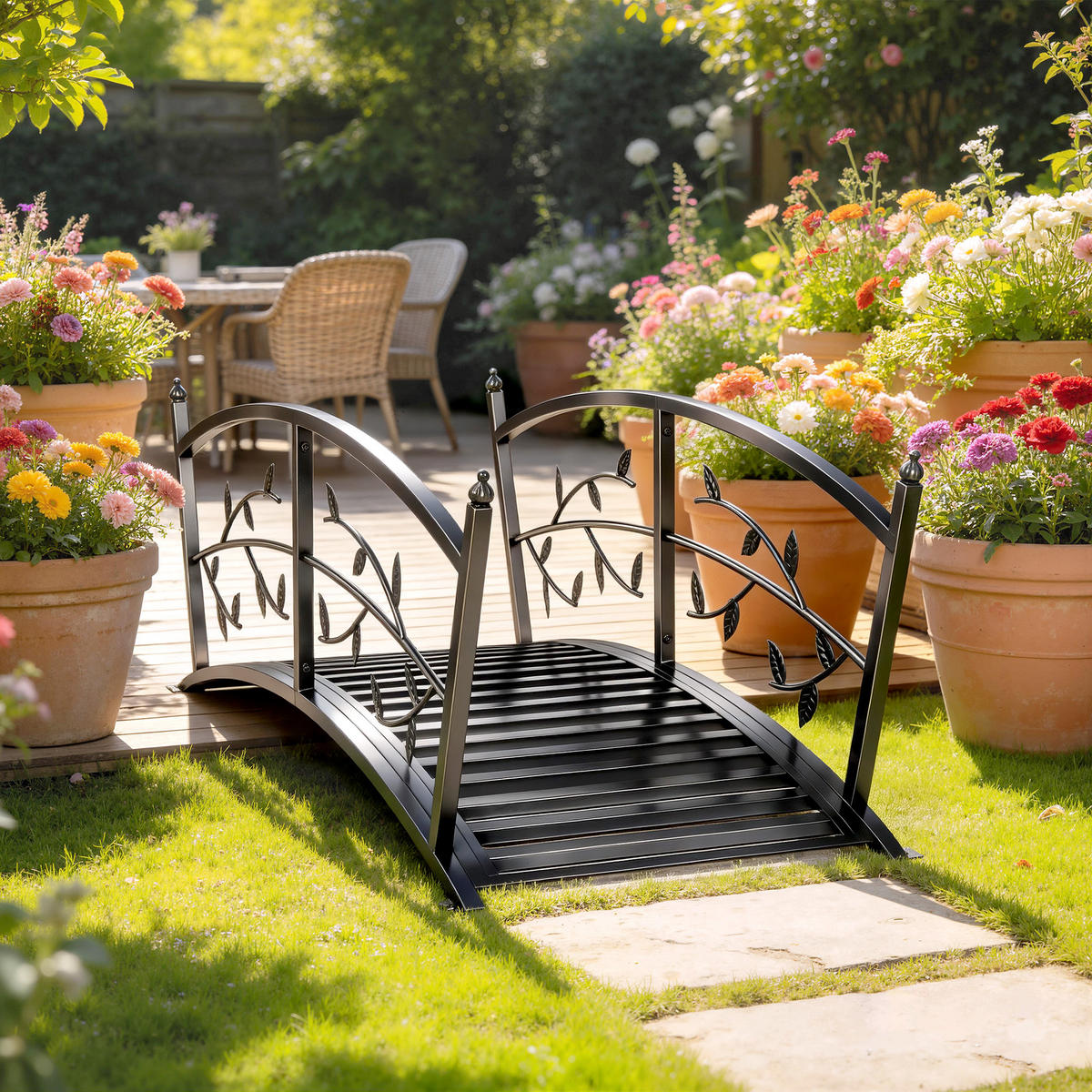 GARTENBRÜCKE Metall Schwarz - Schwarz, Metall (120/51/47cm) - Outsunny