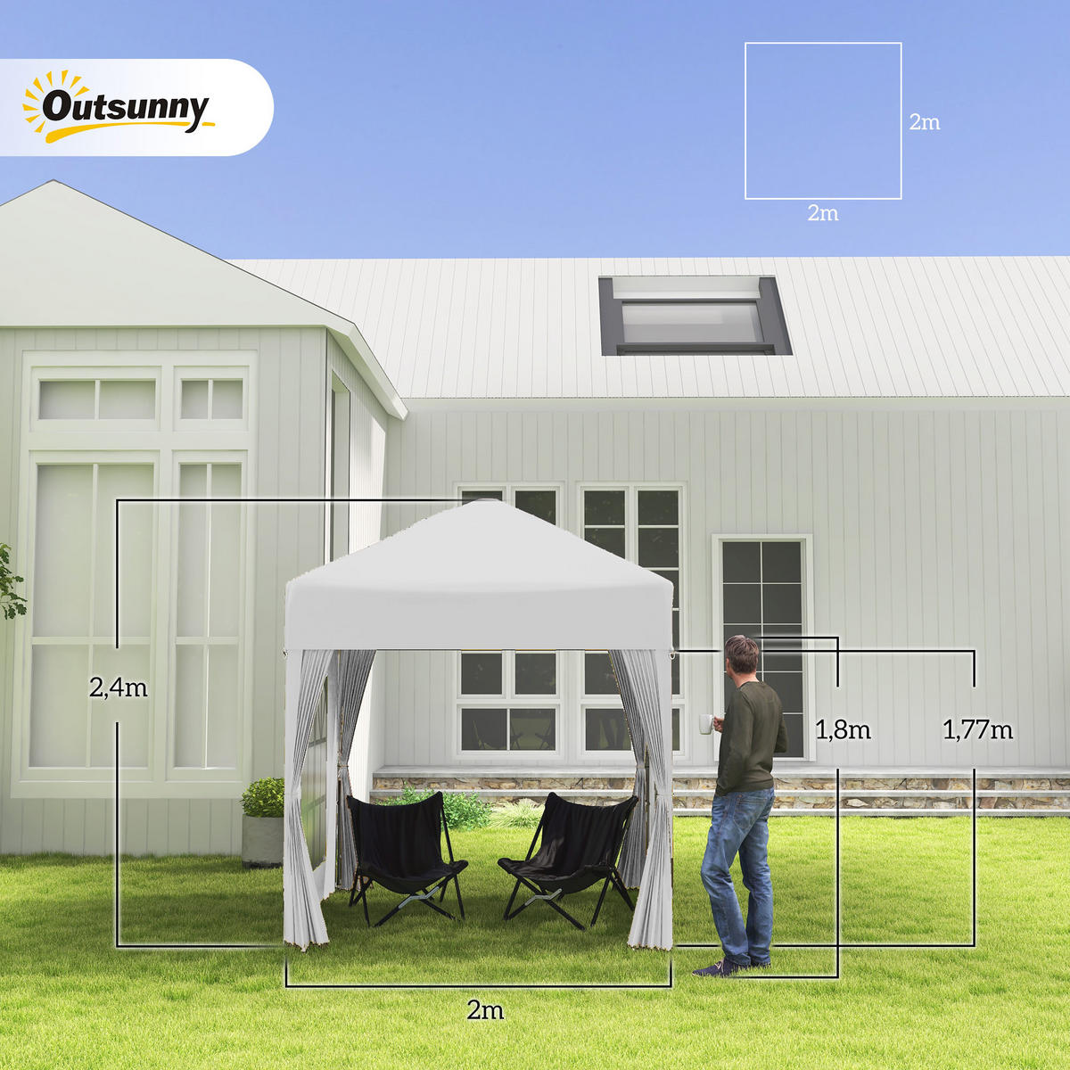 PAVILLON Inklusive Heringe, Abspannseile & Tragetasche - Weiß, Metall (200/240/200cm) - ComfortXL