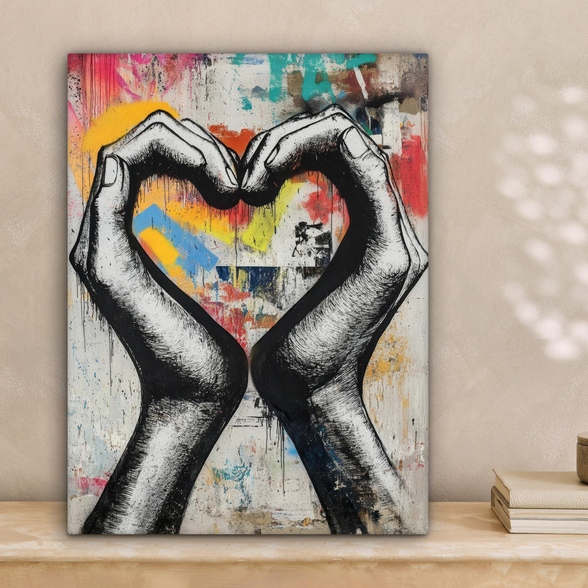 LEINWANDBILD - Hände - Herz - Straßenkunst - Graffiti - 30x40 - Bilder - Multicolor, Textil (30/40cm) - MuchoWow