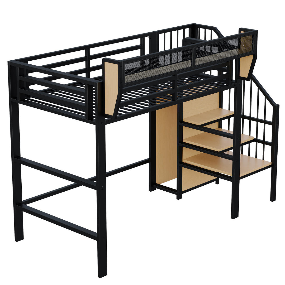 HOCHBETT 90/200 cm Schwarz aus Metall mit Sicherheitsleiter und Ablagefach - Schwarz, Metall (90/200cm) - OKWISH