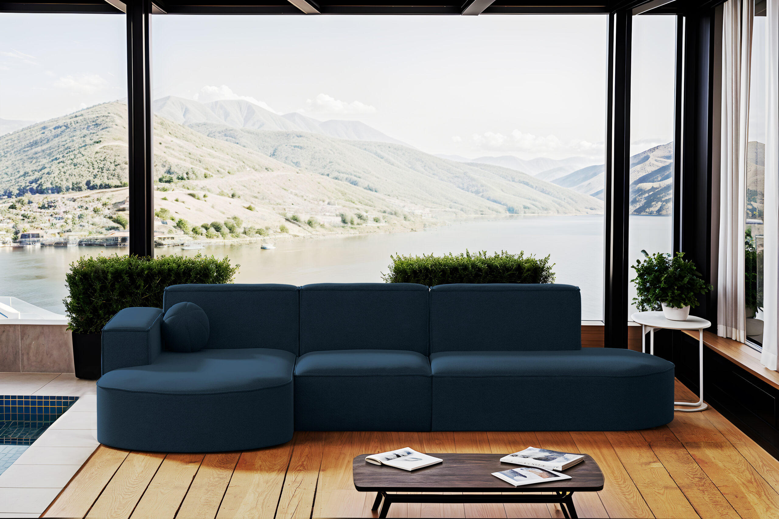 GARTENECKSOFA L-Form Garten Modena L Patio Marineblau Links - Blau, Holz/Textil (165/78/296cm) - Kaiser Möbel