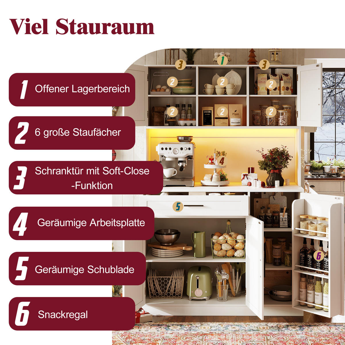 BUFFET 110/38/180 cm weiß aus MDF mit LED und Steckdose - Weiß, Holzwerkstoff (110/180/38cm) - OKWISH
