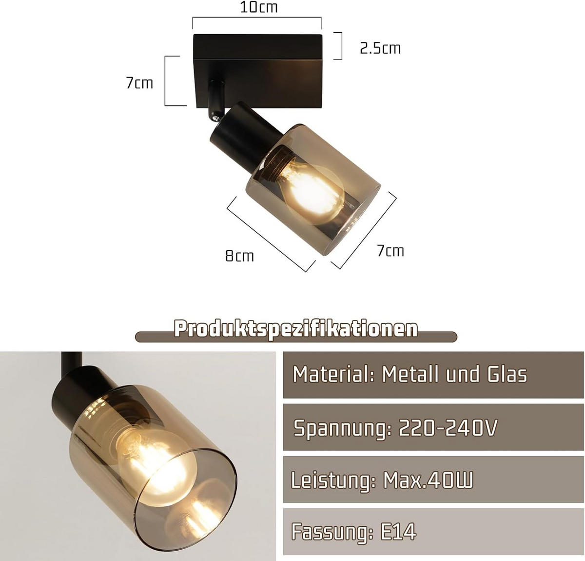 DECKENSTRAHLER Lumelle 19/10.5/13 cm - Schwarz, Metall (13/19/10.5cm) - ZMH