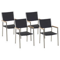 GARTENSTUHL 4er-Set Rattan Edelstahl Grosseto - Silberfarben/Schwarz, Kunststoff (55/87/58cm) - Beliani