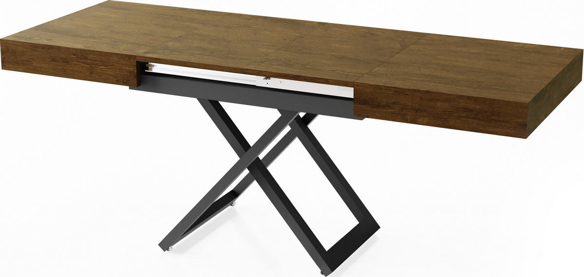 COUCHTISCH Cavetta U höhenverstellbar ausziehbar, Lefkas Eiche 120-200/80/27-76 cm - Alteiche/Schwarz, Holzwerkstoff/Metall (80/120/76cm) - WFL GROUP