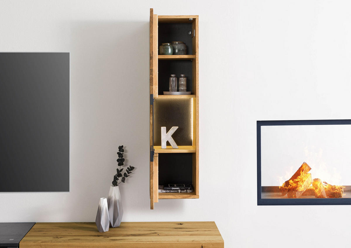HÄNGEVITRINE Wildeiche 33x33,5x123 natur geölt/lackiert KITZBÜHEL #100 - Braun, Holz (33/123/34cm) - Massivmoebel24