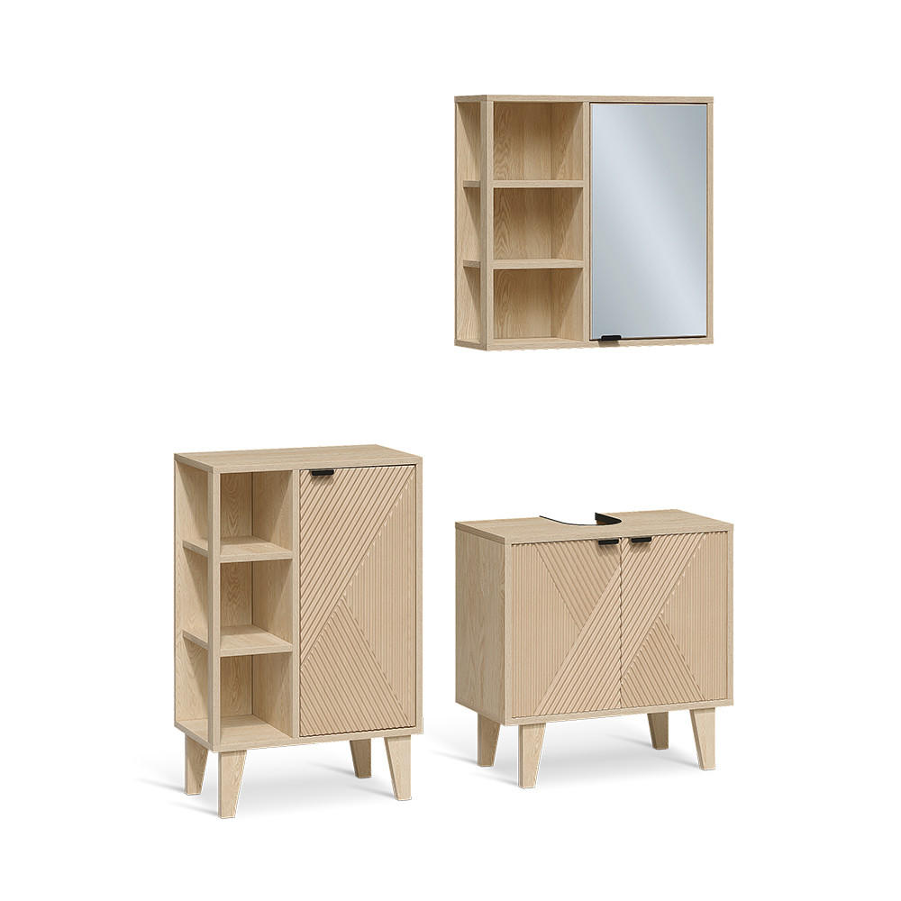 BADMÖBEL-SET Arven, Eiche, 3-er Set mit Midischrank - Eichefarben, Holzwerkstoff (60/60/30cm) - Vicco