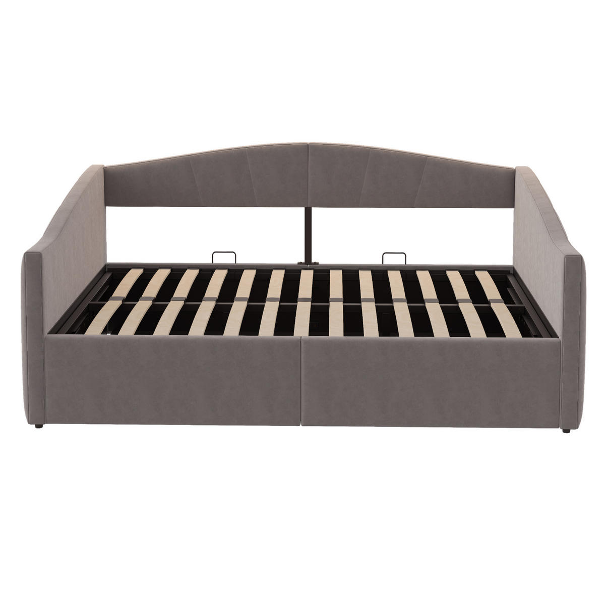 POLSTERBETT Schlafsofa 140/200 cm mit hydraulischem Bettkasten, Lattenrost und Armlehnen aus Samt, Grau - Dunkelgrau, Leder (140/200cm) - Redom