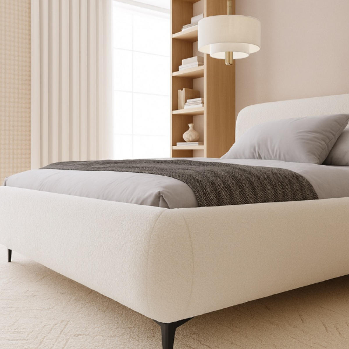 BETT Weiß ELLE Gepolstert Stoff Boucle 140x200 cm - Schwarz/Weiß, Kunststoff/Textil (140/200cm) - Sepro Meble