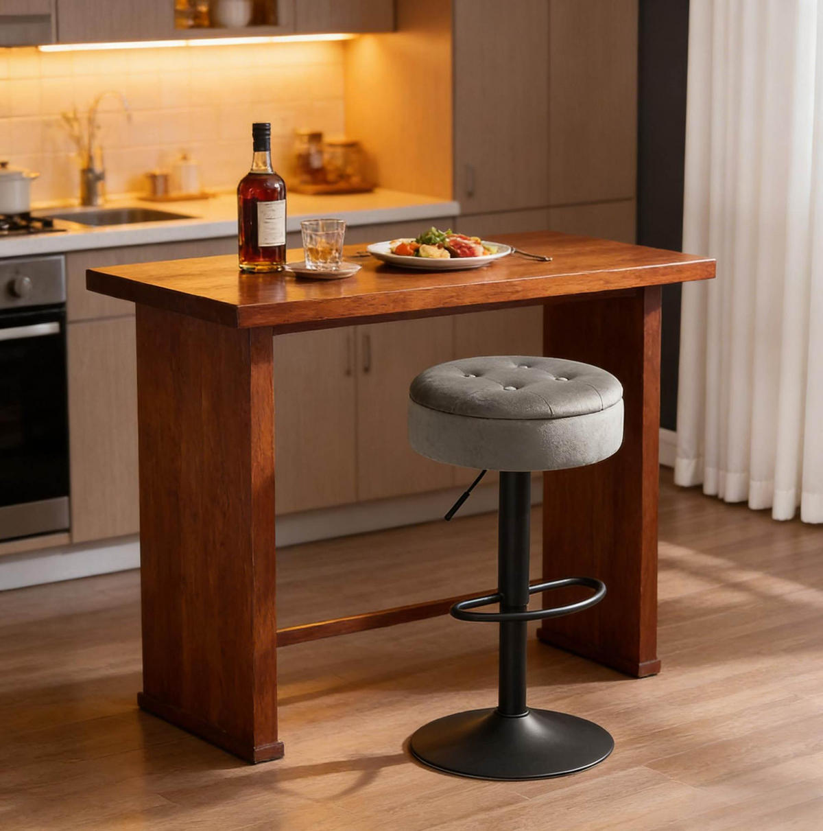 BARHOCKER mit Stauraum 39 x 39 x 79,5 cm Samt Hellgrau - Hellgrau, Metall (39/79.5/39cm) - Meubliv