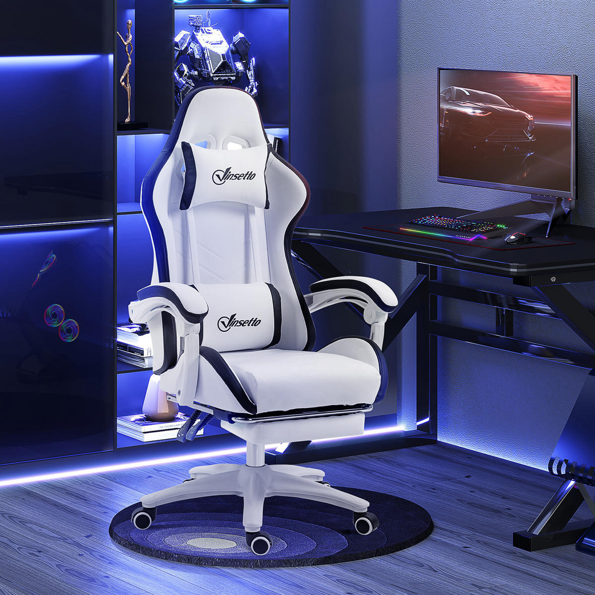 GAMINGSTUHL DE-11703 neigbar 135° mit Fußstütze Weiß/Schwarz - Schwarz, Metall (65/129/65cm) - ComfortXL
