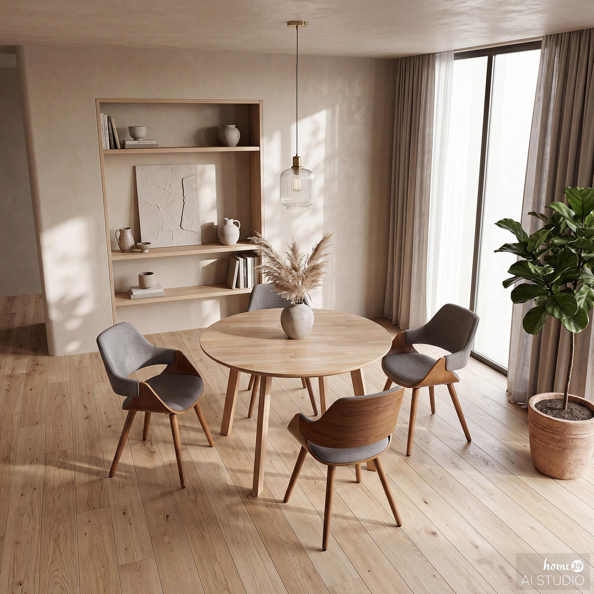 ARMLEHNENSTUHL - 2er-Set - Massivholz / Textil - Braun/Grau, Holz/Holzwerkstoff (51/80/57cm) - home24
