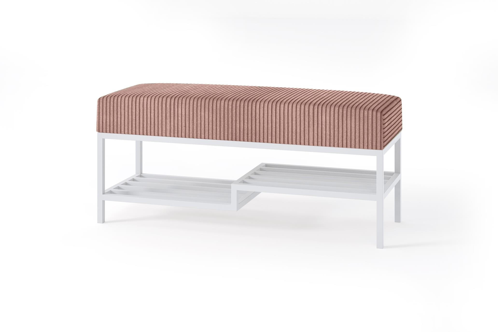 SITZBANK Mello 100 Rosa, Weiße Beine, Cordstoff Bank mit Ablage - Rosa/Weiß, Holzwerkstoff/Textil (100/45/35cm) - Bettso