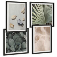 BILDER SET 4er Set - 50x50 cm & 40x60 cm Schwarzer Rahmen - Steine, Holz, Stofftexturen - Schwarz, Kunststoff (50/50cm) - TULUP