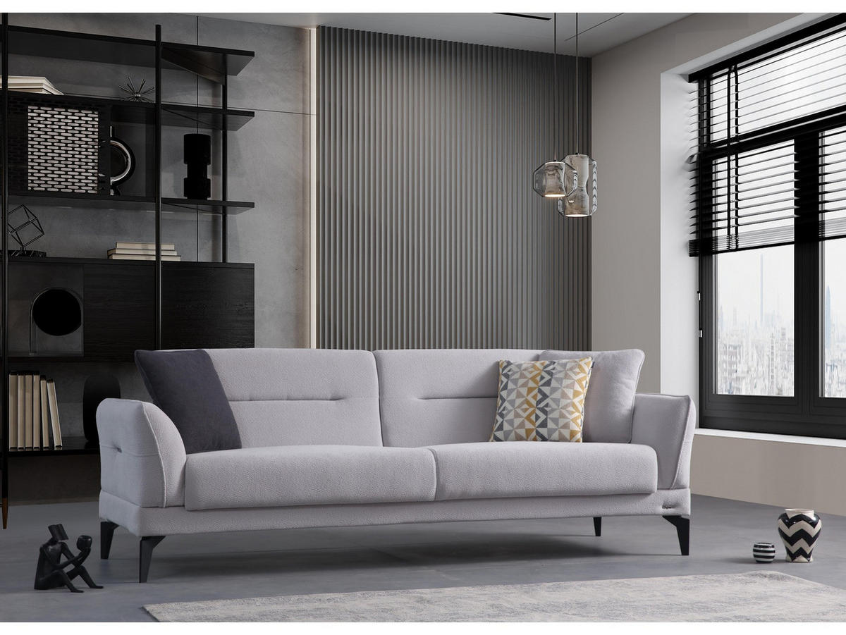 SOFA Dolcezza 2-Sitzer Bouclé Hellgrau - Hellgrau, Kunststoff/Textil (175/84/90cm)