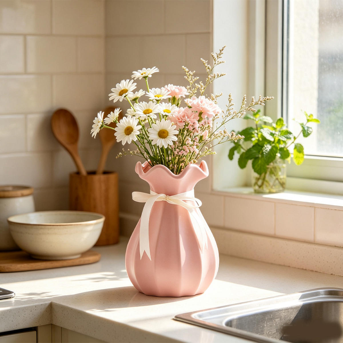 VASE 14 x 14 x 20,5 cm Keramik - Pink, Glas (20.5cm) - LIBRATON