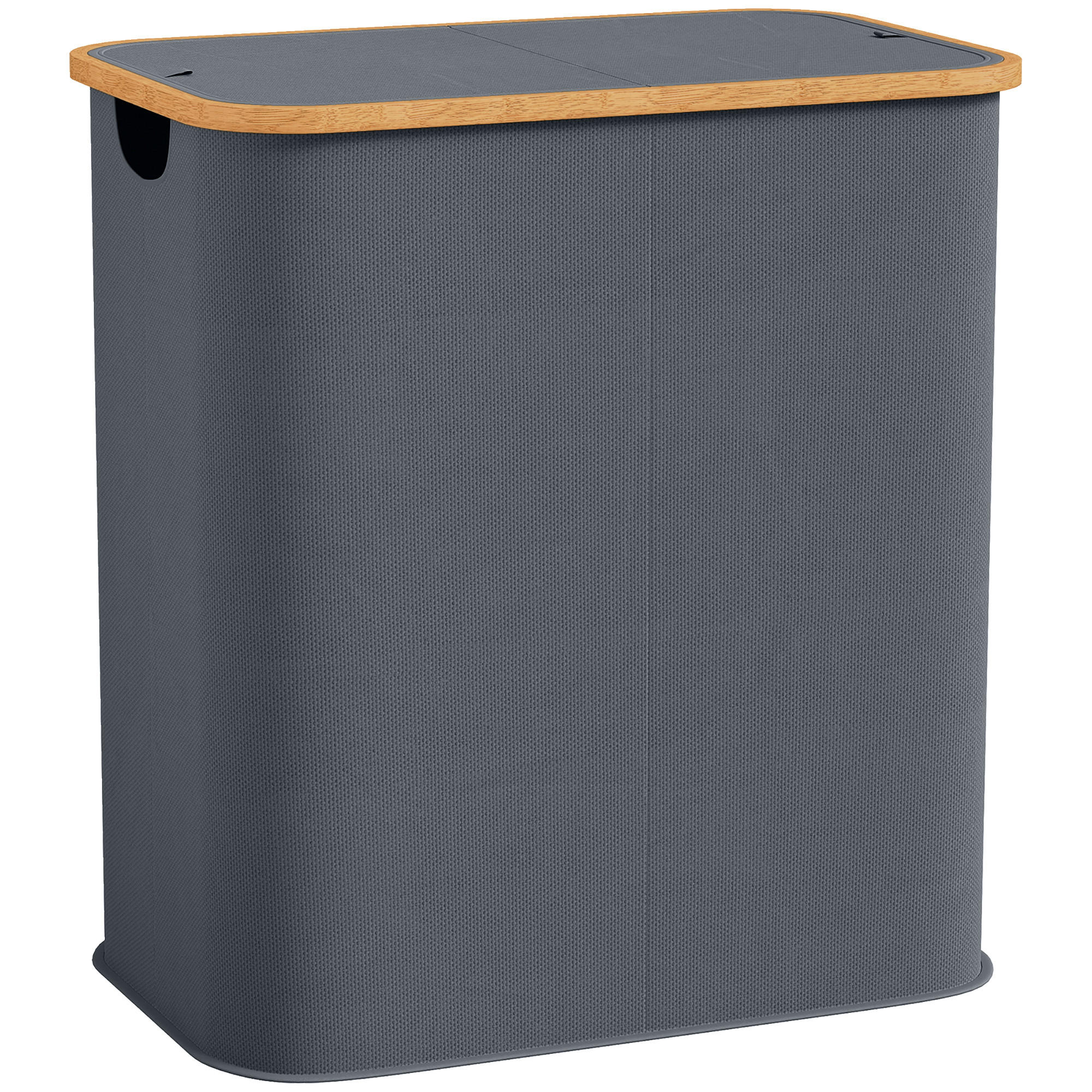 WÄSCHEKORB DE-18815 2 Fächer, 80L mit Deckel & klappbar Grau - Grau, Textil (54/58.5/34cm) - ComfortXL