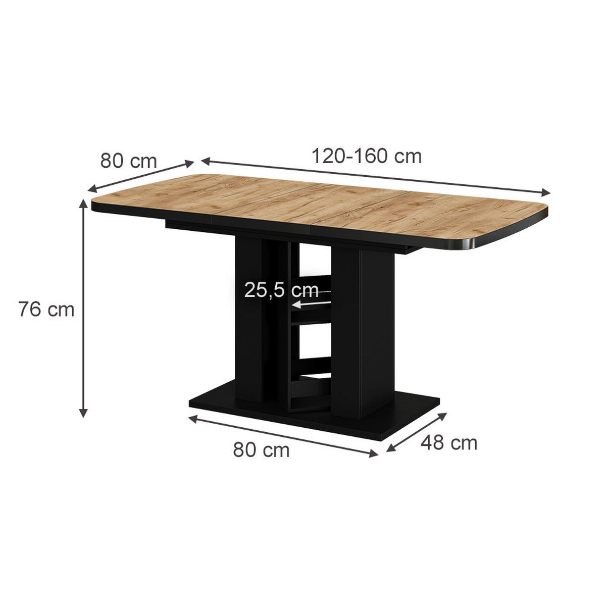 ESSTISCH Fenaro Goldkraft Eiche/Schwarz 120 x 80 cm - Eichefarben/Schwarz, Holzwerkstoff (80/120/76cm) - Vicco