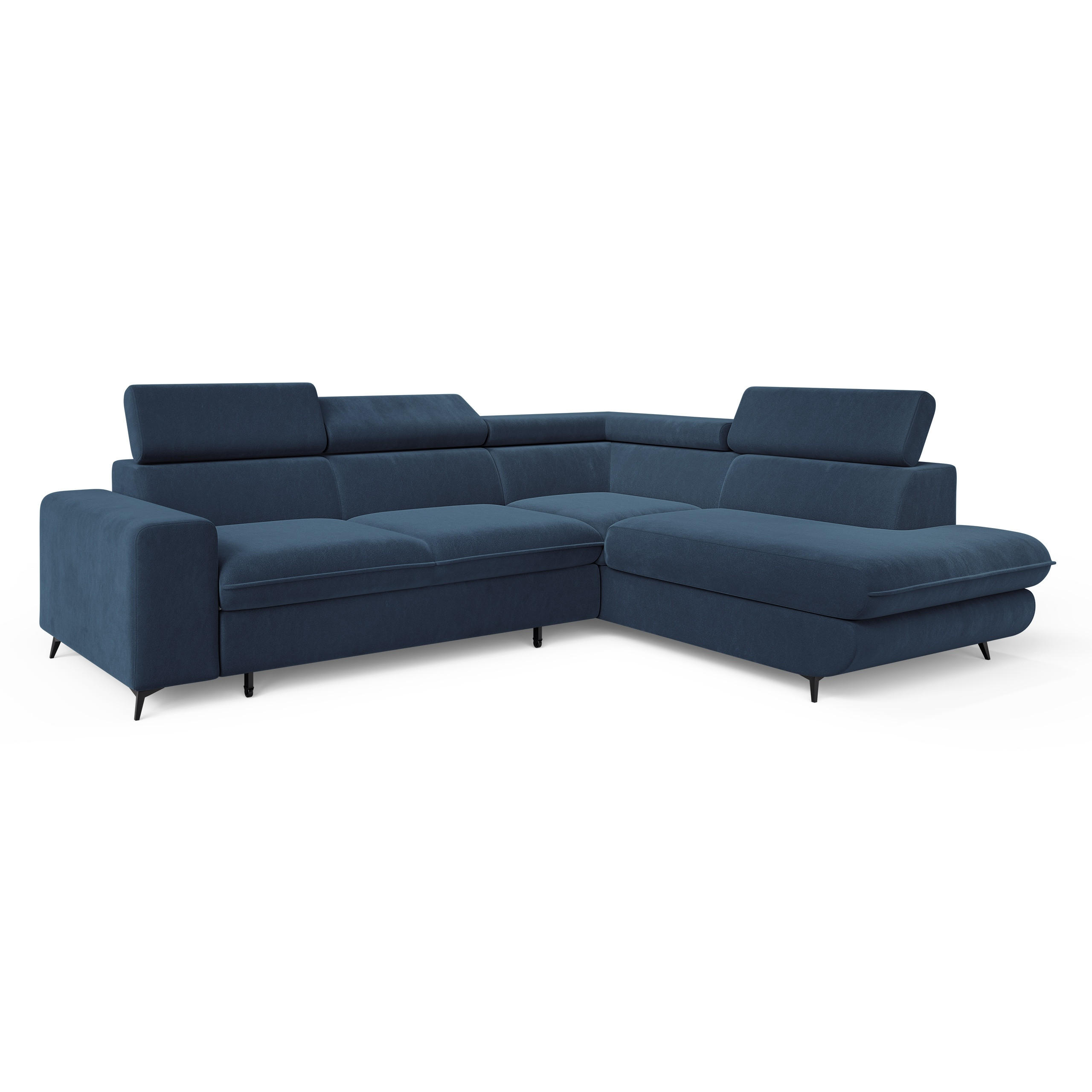 ECKSOFA VELISS Blau Veloursstoff mit Schlaffunktion - Blau, Holz (255/193cm) - MASSENO