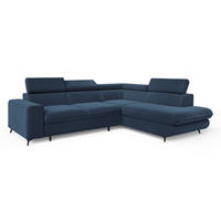 ECKSOFA VELISS Blau Veloursstoff mit Schlaffunktion - Blau, Holz (255/193cm) - MASSENO
