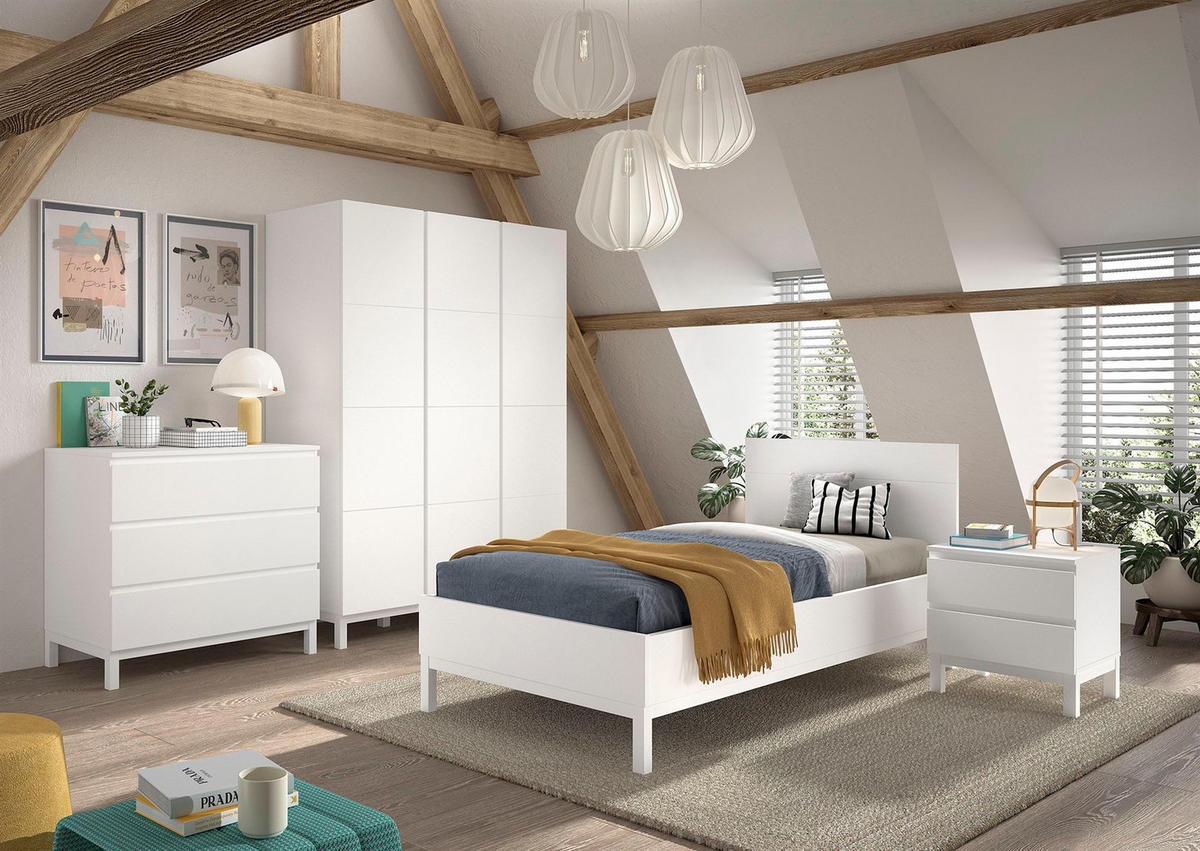 KINDERZIMMER SET Keely Kiefer weiß Bett Nachtkonsole Schrank Kommode - Weiß, Holz (58/196/149cm) - 58aufmkessel