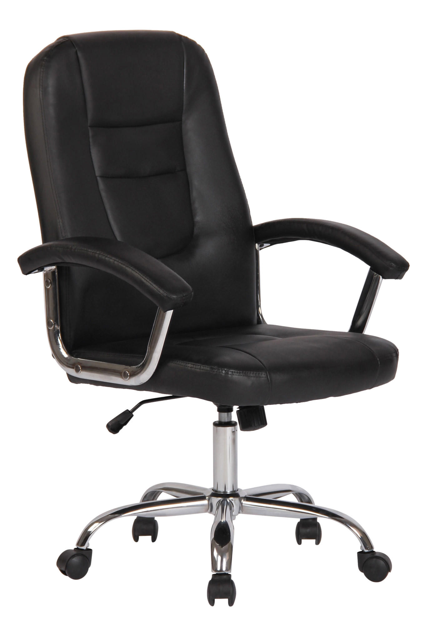 DREHSTUHL Lederlook Schwarz - Chromfarben/Schwarz, Textil/Metall (66/106/70cm) - CLP