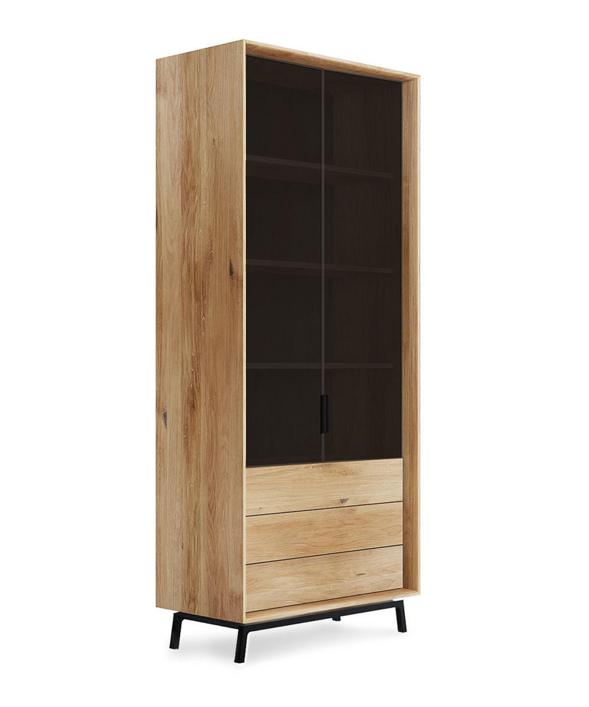 VITRINE Modern Loft Eiche Natur 100 / 45 / 200cm - Eichefarben/Schwarz, Holz (100/200/45cm) - Feldmann-Wohnen