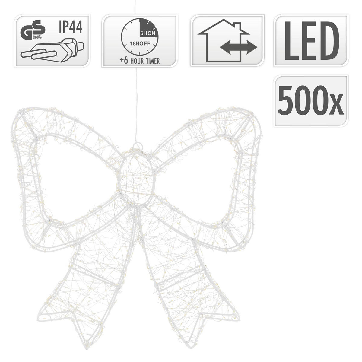 LED MAŠLE s časovačem, 500 LED, teplá bílá, vánoční dekorace, 33 cm, pro vnitřní i venkovní použití - bílá, plast (37/33/5cm) - ECD-Germany