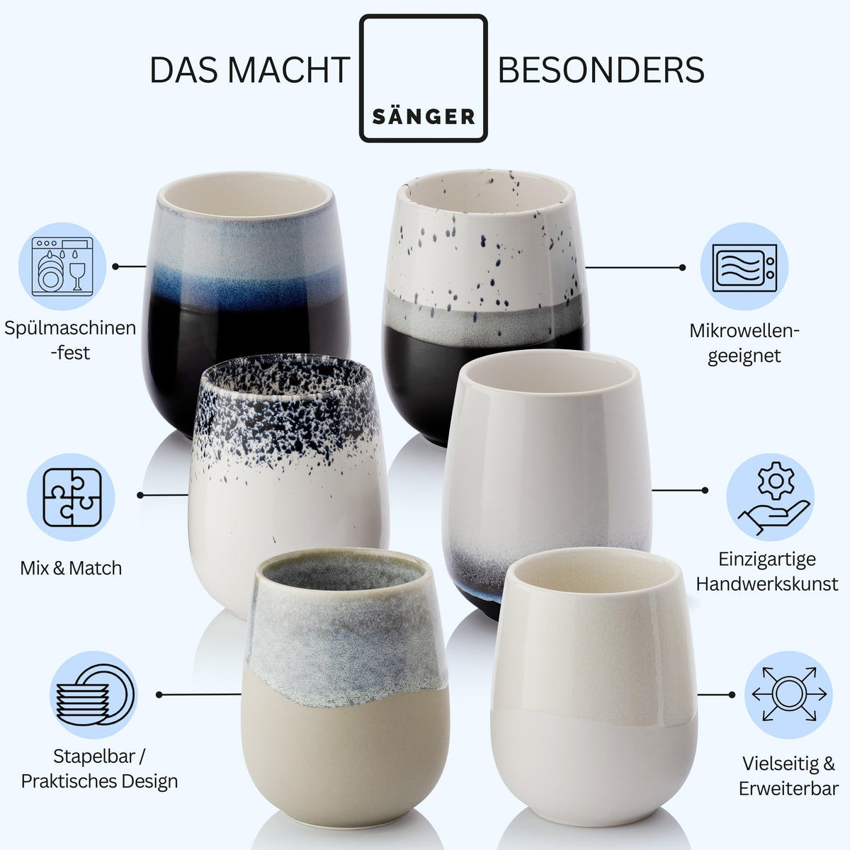 KAFFEEBECHER SIENA - 6 teilig aus Steingut 215 ml - Multicolor, Stein (0.215L) - Sänger