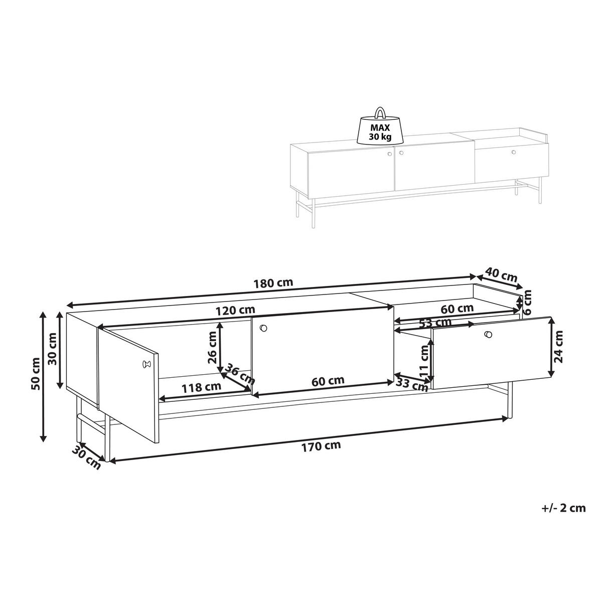TV-MÖBEL Dunkler Holzfarbton/Schwarz Lismore - Dunkelbraun/Schwarz, Holzwerkstoff (180/50/40cm) - Beliani