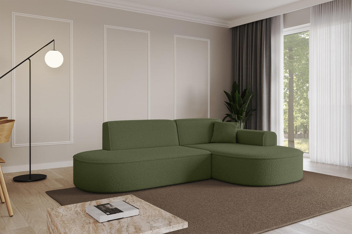 ECKSOFA Ottomane Rechts MARI-L1 - 243x171x79 cm Grün Bouclé - Schwarz/Grün, Holzwerkstoff/Kunststoff (234/163cm) - ALTDECOR
