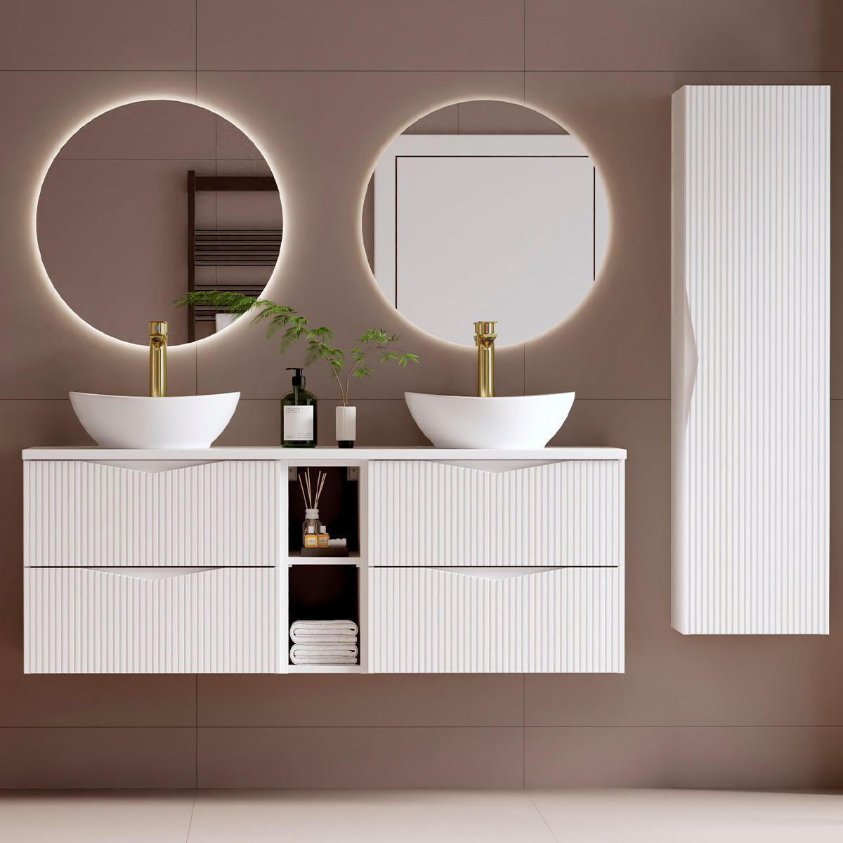 BADMÖBEL Tao 2er-Set Weiß - Weiß, Holzwerkstoff (140.6/52.2/46.5cm) - Petits-meubles