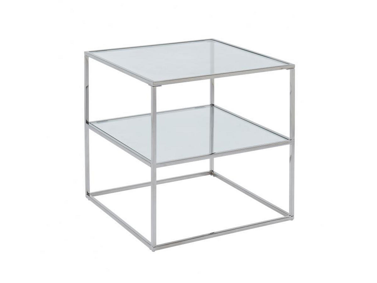 2ER-SET Nachttische mit 1 Ablage - Glas & Stahl - Silberfarben - KOHANA - Silberfarben, Metall (50/50/50cm) - Vente-Unique