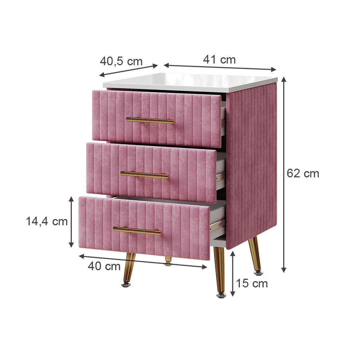NACHTTISCH Velia Rosa 41 x 62 cm 2er Set - Pink, Holzwerkstoff (41/62/40.5cm) - Vicco