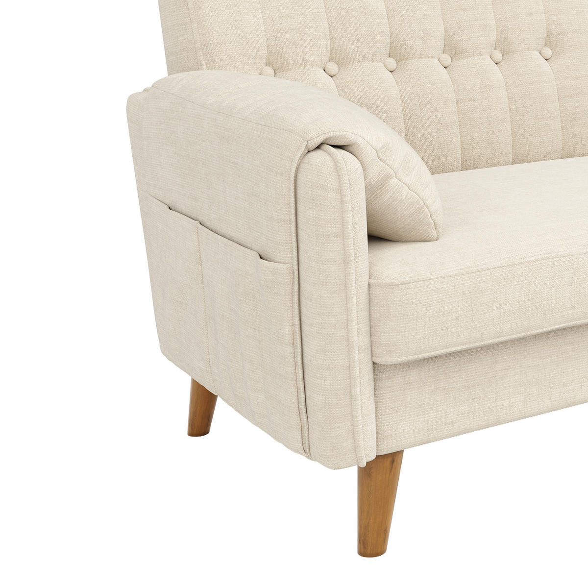 2-SITZER-SOFA Chenille mit Massivholzbeinen, DE-42464, Beige - Beige, Holzwerkstoff (161.5/83.5/79cm) - ComfortXL