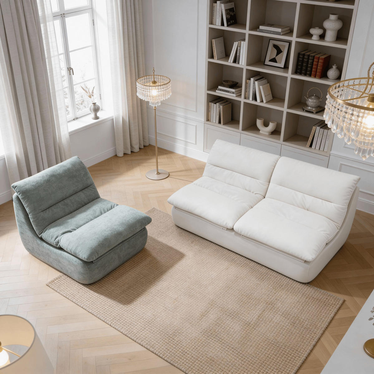 SITZGARNITUR Nuvia Sofa und Sessel Weiß und Salbei - Salbeigrün/Weiß, Textil (160/73/100cm) - COCO Living