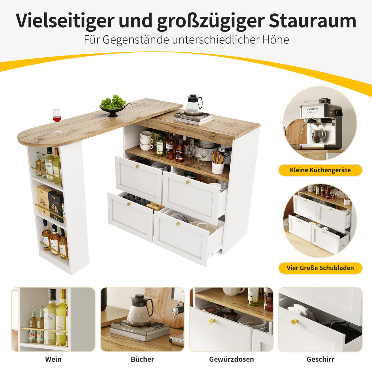 L-FÖRMIGER Schrank 105x39x102cm Weiß mit drehbarem Seitenrahmen & 4 Schubladen - Weiß, Holzwerkstoff (105/102/39cm) - Modfu